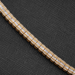 4MM 10k Yellow Gold Round/Baguette 4.72CTW Natural Diamond Tennis Chain 18" Necklace 23.7g