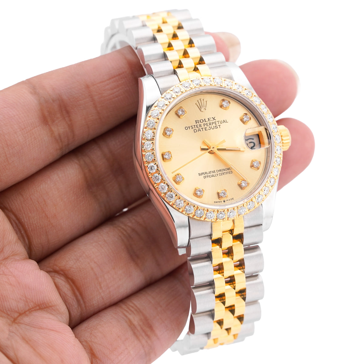 31MM Rolex Datejust 2-Tone Champagne Dial Diamond Bezel Jubilee band Watch