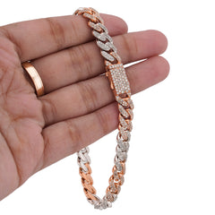 8MM 10k Rose/White Gold 4.48CTW Cuban Link Natural Diamond Mens Bracelet 8" 32.9gms