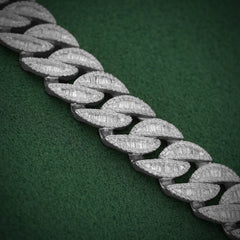 11MM 925 Sterling Silver 16.875CT Baguette Centre Natural Diamond 22" Cuban Link Chain 96.6gm Mens Necklace