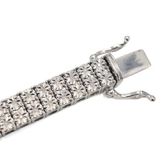 925 Sterling Silver Men 0.24CTW 2 Row Diamond Tennis Bracelet 26.7g 8In Armlet