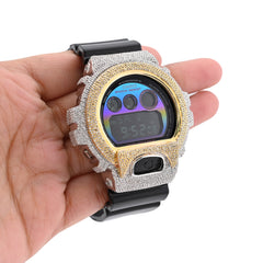 Yellow and White 3 CTW Natural Diamonds Digital G-Shock Casio Watch For Mens