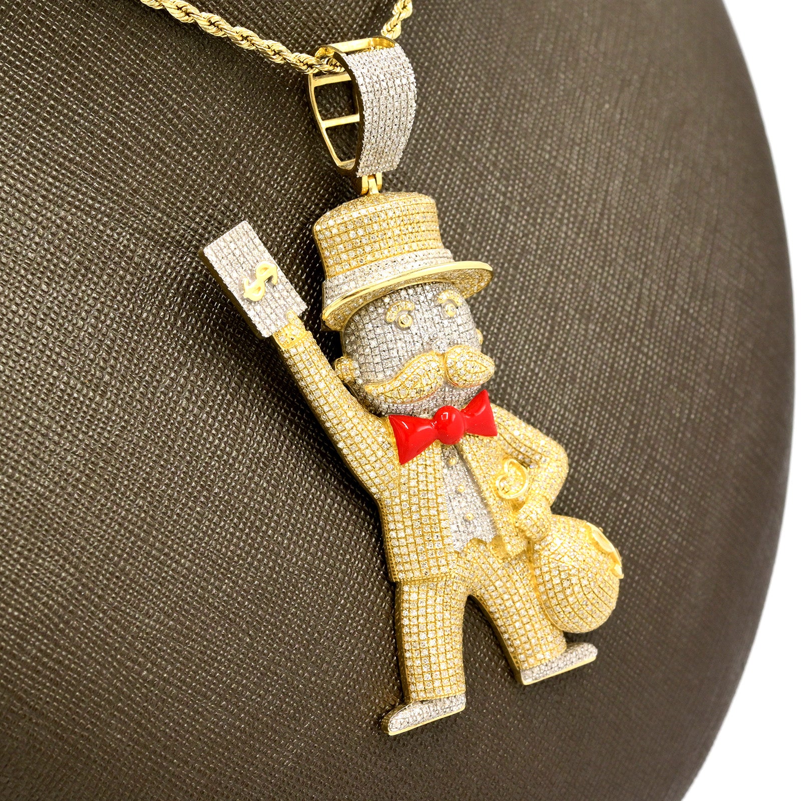 10k Yellow Gold 3.5CTW Natural Diamond Joker w/ Money Bag Pendant 25g Mens Charm