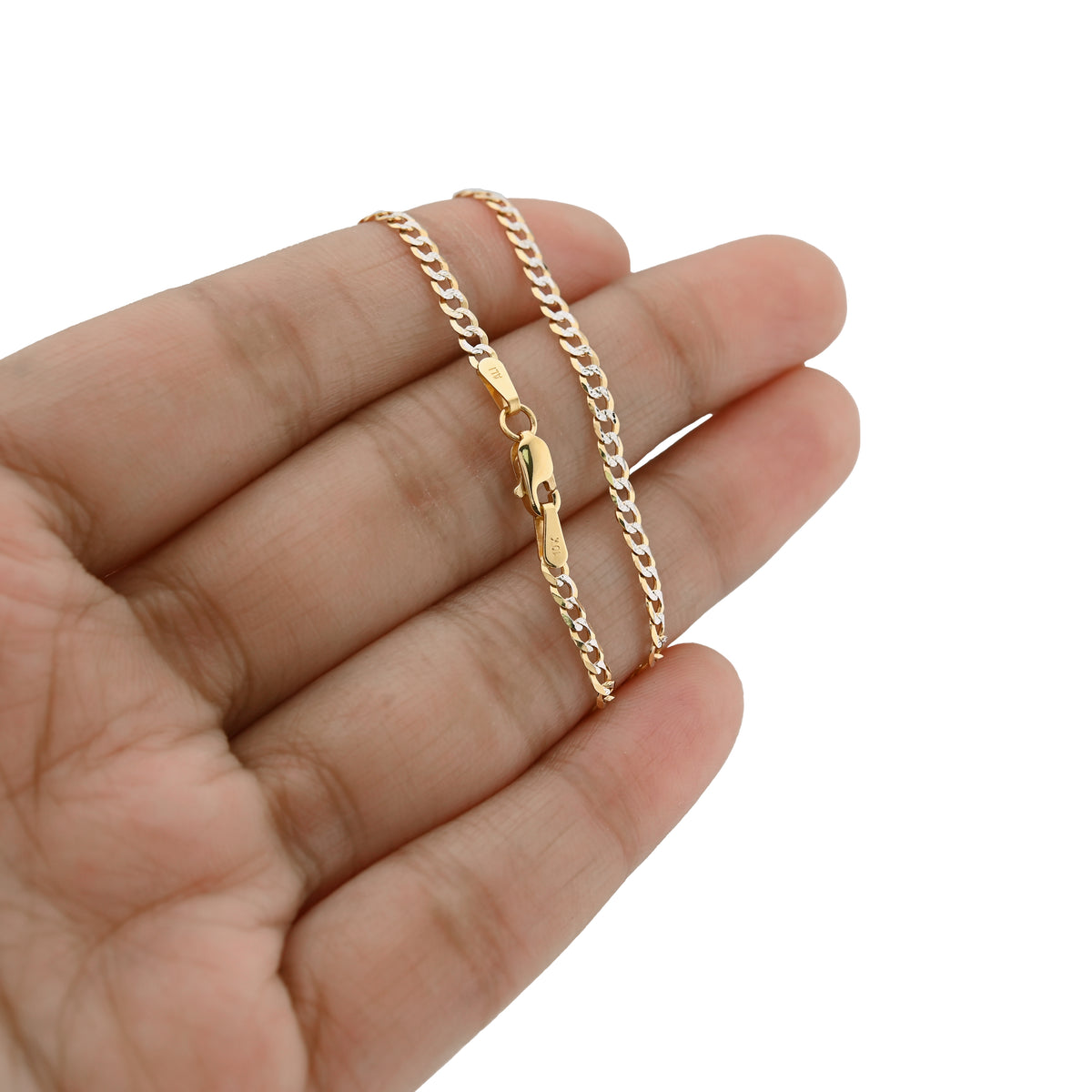 Unisex 10k Two-Tone Gold 2MM Diamond Cut Cuban Bracelet 9 Inch 1.9gms Armlet