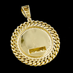 10k Yellow Gold 1.44CT Diamond Crown w/ Circle Cuban Frame Pendant 8.9g Charm