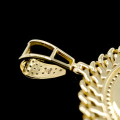 10k Yellow Gold 1.44CT Diamond Crown w/ Circle Cuban Frame Pendant 8.9g Charm