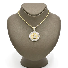 10k Yellow Gold 1.44CT Diamond Crown w/ Circle Cuban Frame Pendant 8.9g Charm