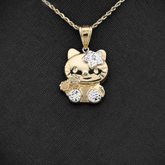 1/10th 10k Gold Bonded 925 Two Tone Hello Kitty Pendant 4gms Womens Cute Charm