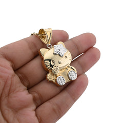 1/10th 10k Gold Bonded 925 Two Tone Hello Kitty Pendant 4gms Womens Cute Charm