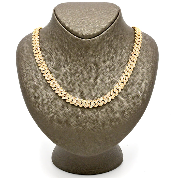 10MM 10k Yellow Gold 19CTW Natural Baguette Diamond 53.7g 21In Cuban Link Chain