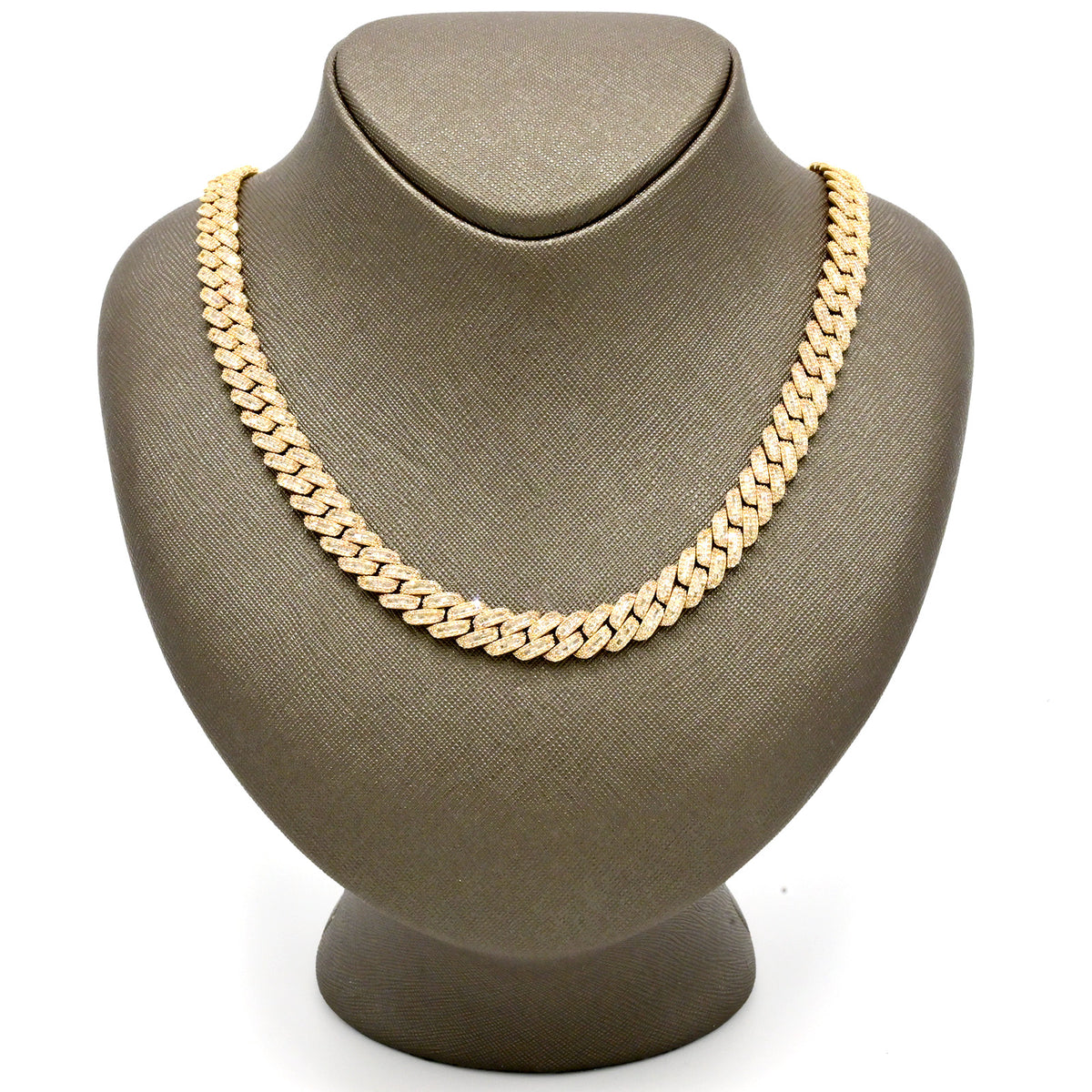 10MM 10k Yellow Gold 21In 19CTW Natural Baguette Diamond Cuban Link Chain 53.7g