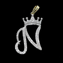 10k Yellow Gold Initial N Crown Pendant 0.20CT Pure Diamond 1.81g Alphabet Charm