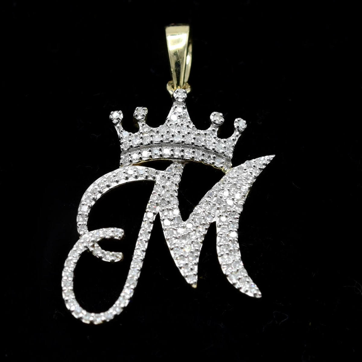 10k Yellow Gold Initial M Crown Pendant 0.18CT Pure Diamond 1.71g Alphabet Charm