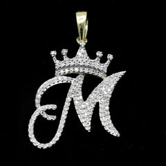 10k Yellow Gold Initial M Crown Pendant 0.18CT Pure Diamond 1.71g Alphabet Charm