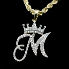 10k Yellow Gold Initial M Crown Pendant 0.18CT Pure Diamond 1.71g Alphabet Charm