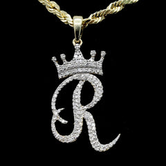 10k Yellow Gold Initial R Crown Pendant 0.18CT Pure Diamond 1.56g Alphabet Charm