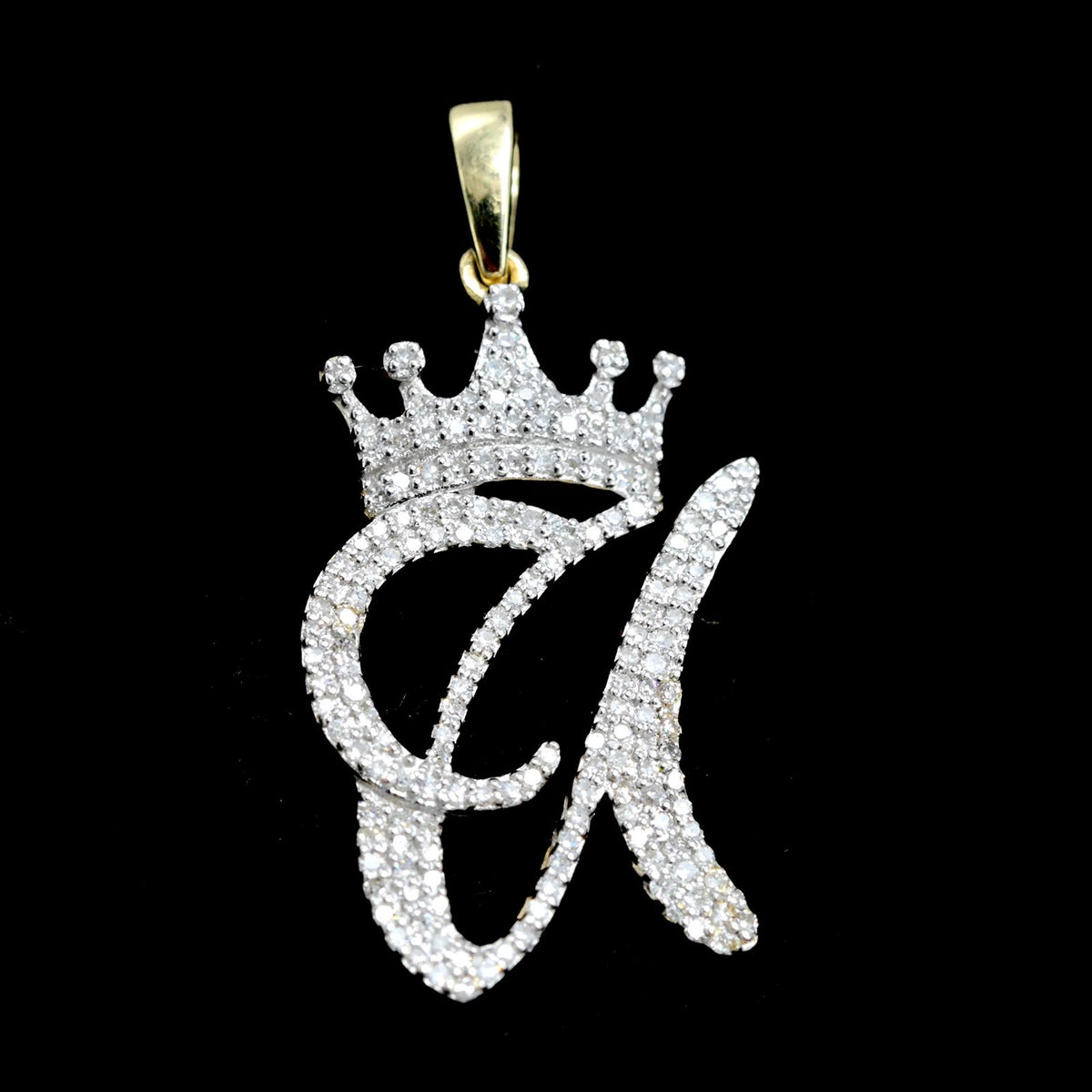 10k Yellow Gold Initial U Crown Pendant 0.19CT Pure Diamond 1.82g Alphabet Charm