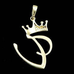 10k Yellow Gold Initial V Crown Pendant 0.15CT Pure Diamond 1.31g Alphabet Charm