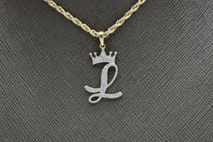 10k Yellow Gold Initial L Crown Pendant 0.17CT Pure Diamond 1.54g Alphabet Charm