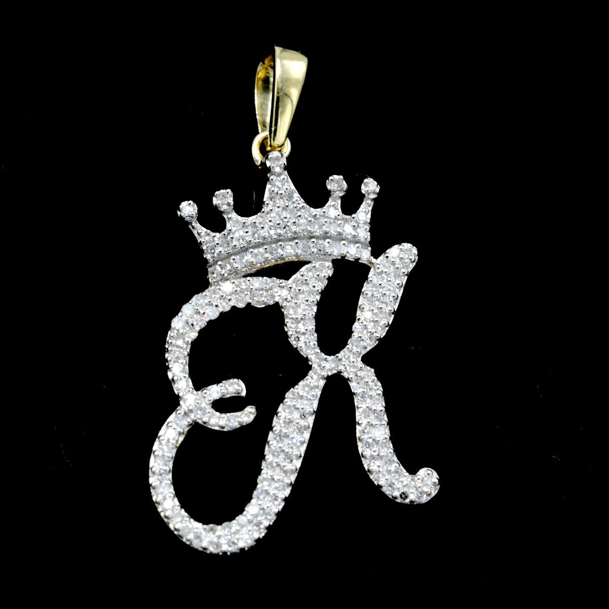 10k Yellow Gold Initial X Crown Pendant 0.19CT Pure Diamond 1.78g Alphabet Charm