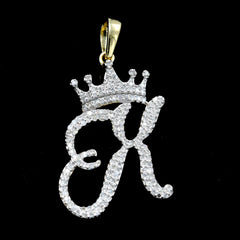 10k Yellow Gold Initial X Crown Pendant 0.19CT Pure Diamond 1.78g Alphabet Charm