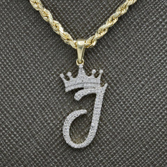 10k Yellow Gold Initial J Crown Pendant 0.15CT Pure Diamond 1.38g Alphabet Charm