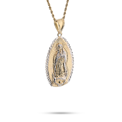 1/10th 10k Gold Bonded 925 Lady Guadalupe Virgin Mary Pendant 6.5gm 2-Tone Charm