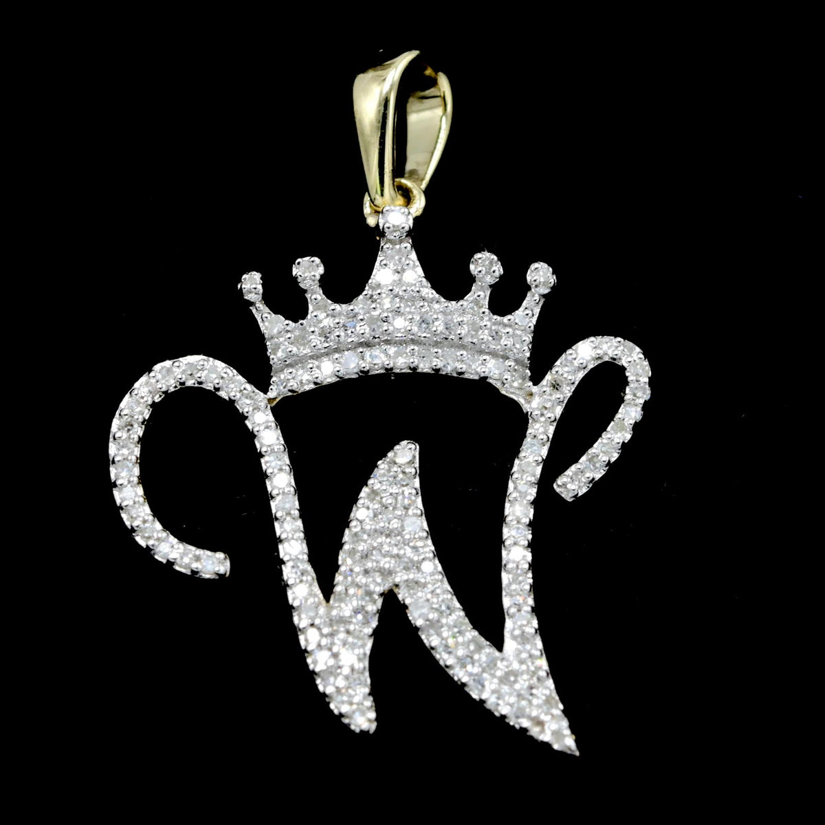 10k Yellow Gold Initial W Crown Pendant 0.18CT Pure Diamond 1.68g Alphabet Charm