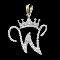 10k Yellow Gold Initial W Crown Pendant 0.18CT Pure Diamond 1.68g Alphabet Charm