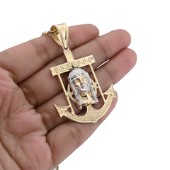 1/10th 10k Gold Bonded 925 Religious 2-Tone Jesus Face Anchor Pendant 4.1g Charm