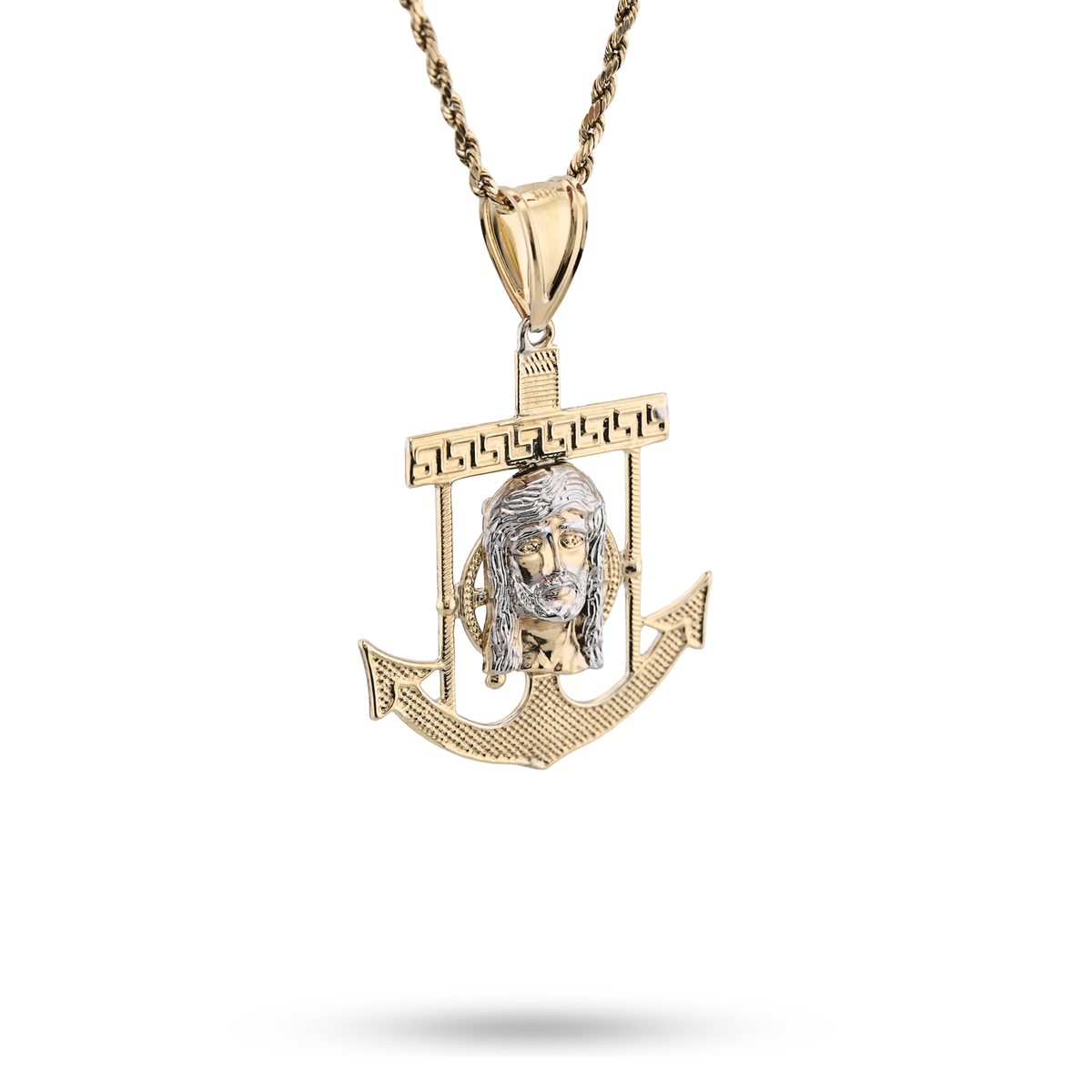 1/10th 10k Gold Bonded 925 Religious 2-Tone Jesus Face Anchor Pendant 4.1g Charm