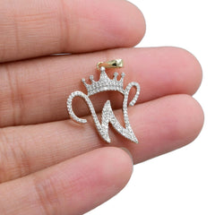 10k Yellow Gold Initial W Crown Pendant 0.18CT Pure Diamond 1.68g Alphabet Charm