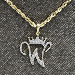 10k Yellow Gold Initial W Crown Pendant 0.18CT Pure Diamond 1.68g Alphabet Charm