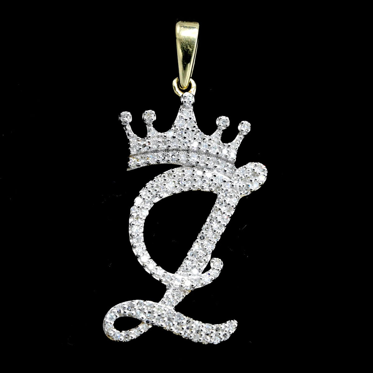 10k Yellow Gold Initial Z Crown Pendant 0.14CT Pure Diamond 1.51g Alphabet Charm