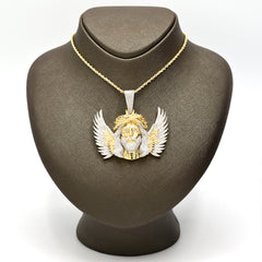 10k Yellow Gold 3.9CTW Natural Round Diamond Jesus w/ Wing Pendant 35g Charm