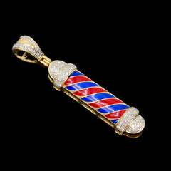 10k Yellow Gold 0.2CTW Natural Round Diamond Barber Poll Pendant 1.9g Charm