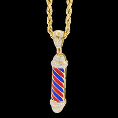 10k Yellow Gold 0.2CTW Natural Round Diamond Barber Poll Pendant 1.9g Charm