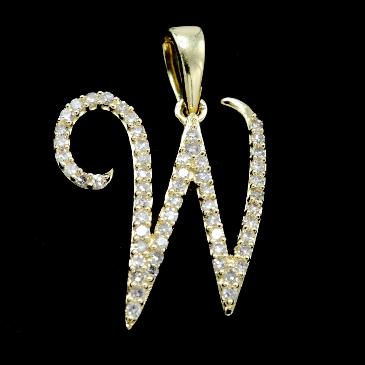 10k Yellow Gold Initial W Pendant 0.16 CTW Natural Diamond 1.5g Alphabet Charm