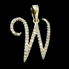 10k Yellow Gold Initial W Pendant 0.16 CTW Natural Diamond 1.5g Alphabet Charm
