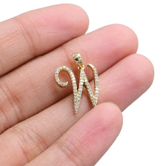 10k Yellow Gold Initial W Pendant 0.16 CTW Natural Diamond 1.5g Alphabet Charm