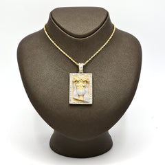 10k Yellow Gold 4.5CTW Round & Baguette Diamond Jesus Head on Frame Pendant 23gm