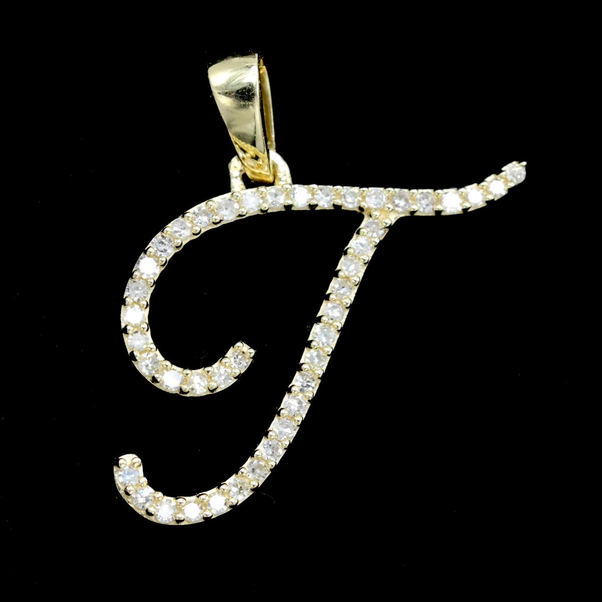 10k Yellow Gold Initial T Pendant 0.15 CTW Natural Diamond 1g Alphabet Charm