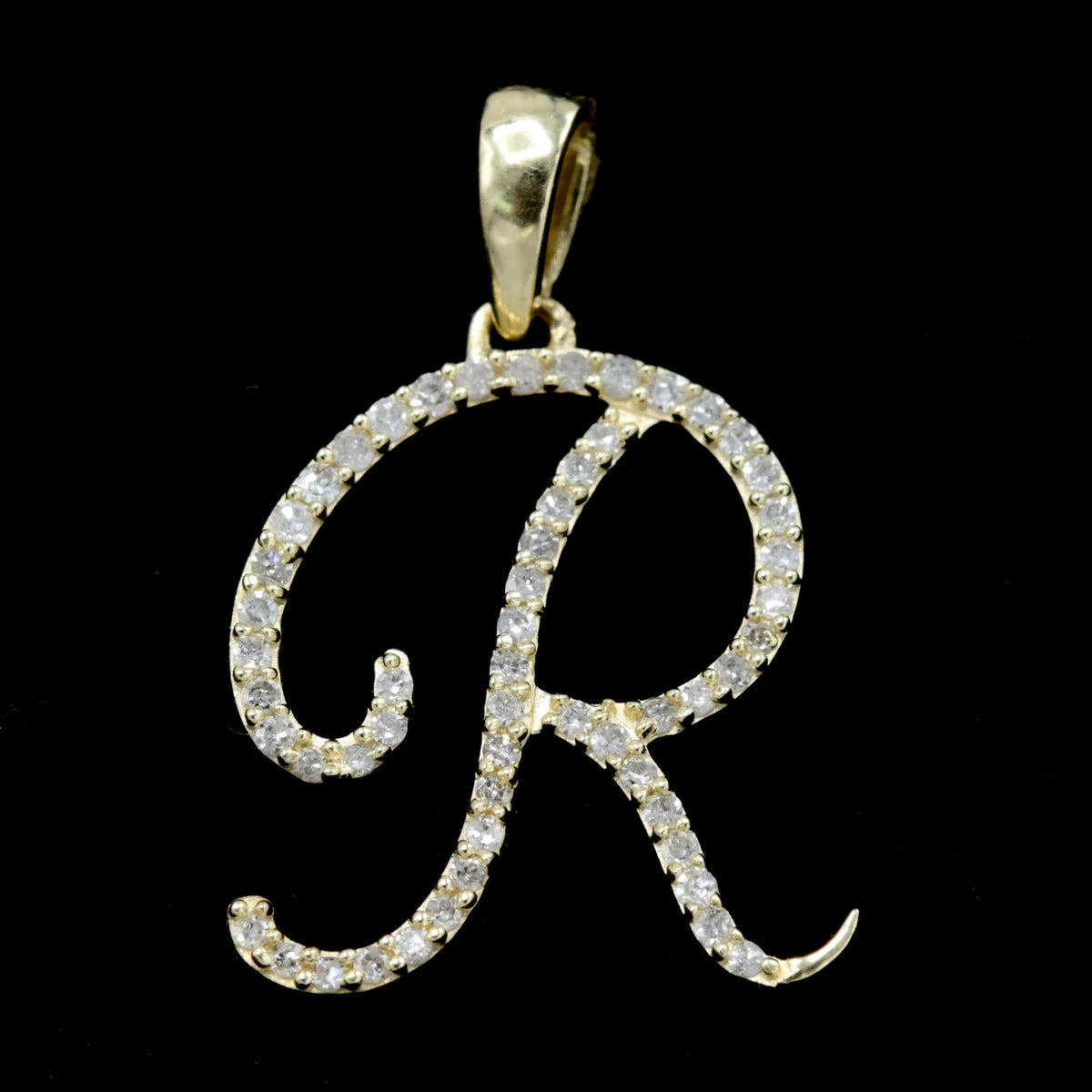 10k Yellow Gold Initial R Pendant 0.16 CTW Natural Diamond 0.86g Alphabet Charm