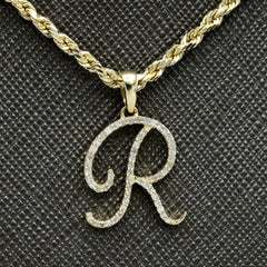 10k Yellow Gold Initial R Pendant 0.16 CTW Natural Diamond 0.86g Alphabet Charm