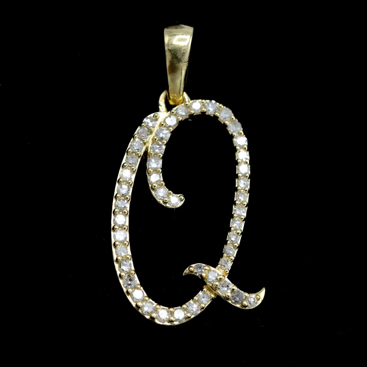 10k Yellow Gold Initial Q Pendant 0.16 CTW Natural Diamond 1.08g Alphabet Charm