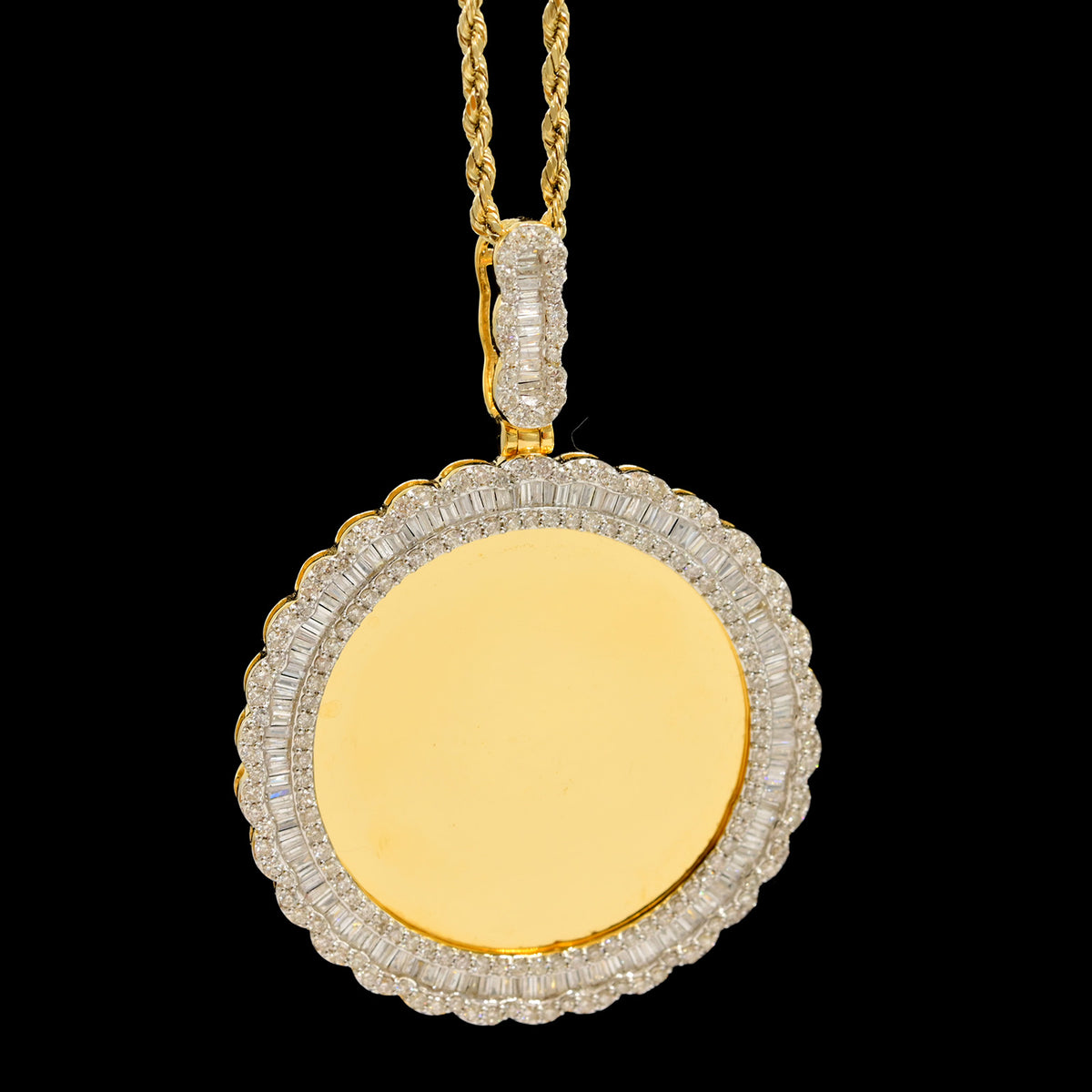 10k Yellow Gold 4.1CT Pure Baguette Diamond Picture Charm 15g Memorial Pendant