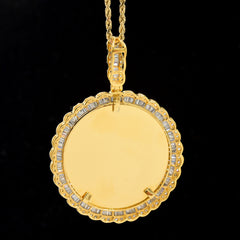 10k Yellow Gold 4.1CT Pure Baguette Diamond Picture Charm 15g Memorial Pendant