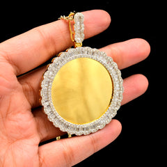 10k Yellow Gold 4.1CT Pure Baguette Diamond Picture Charm 15g Memorial Pendant