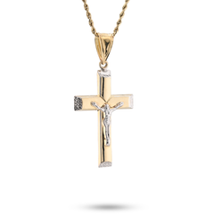 1/10th 10k Gold Bonded 925 Two Tone Cross Crucifix Pendant 3.3gm Religious Charm