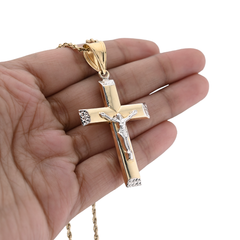 1/10th 10k Gold Bonded 925 Two Tone Cross Crucifix Pendant 3.3gm Religious Charm